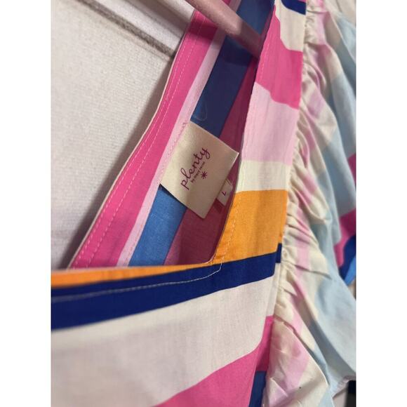 Plenty By Tracy Reese Maxi Dress Multi Color Stripes Ruffles Tie Back Size LG - Picture 3 of 5